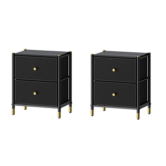 DECOMOMO Table de Chevet avec Tiroirs / 2 Niveaux / Table d'Appoint avec Paniers (Lot de 2)