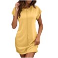 thumbnail image 2 of Ovzne Robes pour Femmes 2025 Robe d'Été Robe Décontractée pour Femme Couleur Unie Col Rond Manches Courtes Robe Décontractée Robe d'Été Manches Courtes Liquidation, 2 of 7