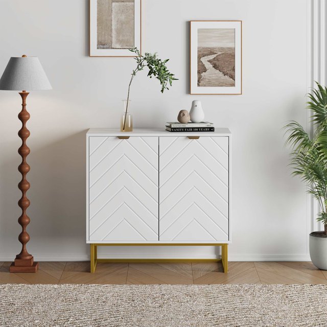Ourlova Buffet Moderne avec 2 Portes et Tablette Crédence Console en Bois Armoire Blanche