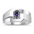 thumbnail image 1 of RYLOS Men's Rings 14K White Gold Ring Classic Solitaire 7X5MM Oval Shape Gemstone Designer Band Alexandrite June Birthstone Rings For Men Size 8, 1 of 7