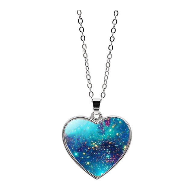 Solar System Planet Galaxy Double Sided Glass Universe Heart Pendant Necklace