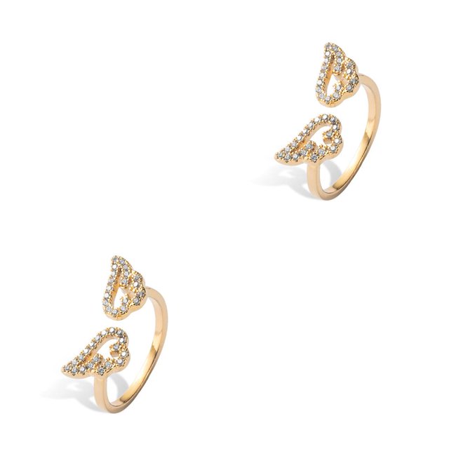 Transemion Women Ring Crystal Adjustable Open 18K Gold Plated Rings Wedding Girls Jewelry Sparkling Rhinestone Personalized Gift Type 1 2Set