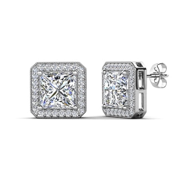Cate & Chloe Norah Boucles d'Oreilles Clous Plaquées Or Blanc 18k avec Cristaux Diamant Simulés pour Femmes