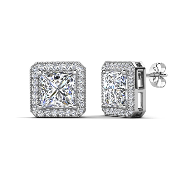 Cate & Chloe Norah Boucles d'Oreilles Clous Plaquées Or Blanc 18k avec Cristaux Diamant Simulés pour Femmes