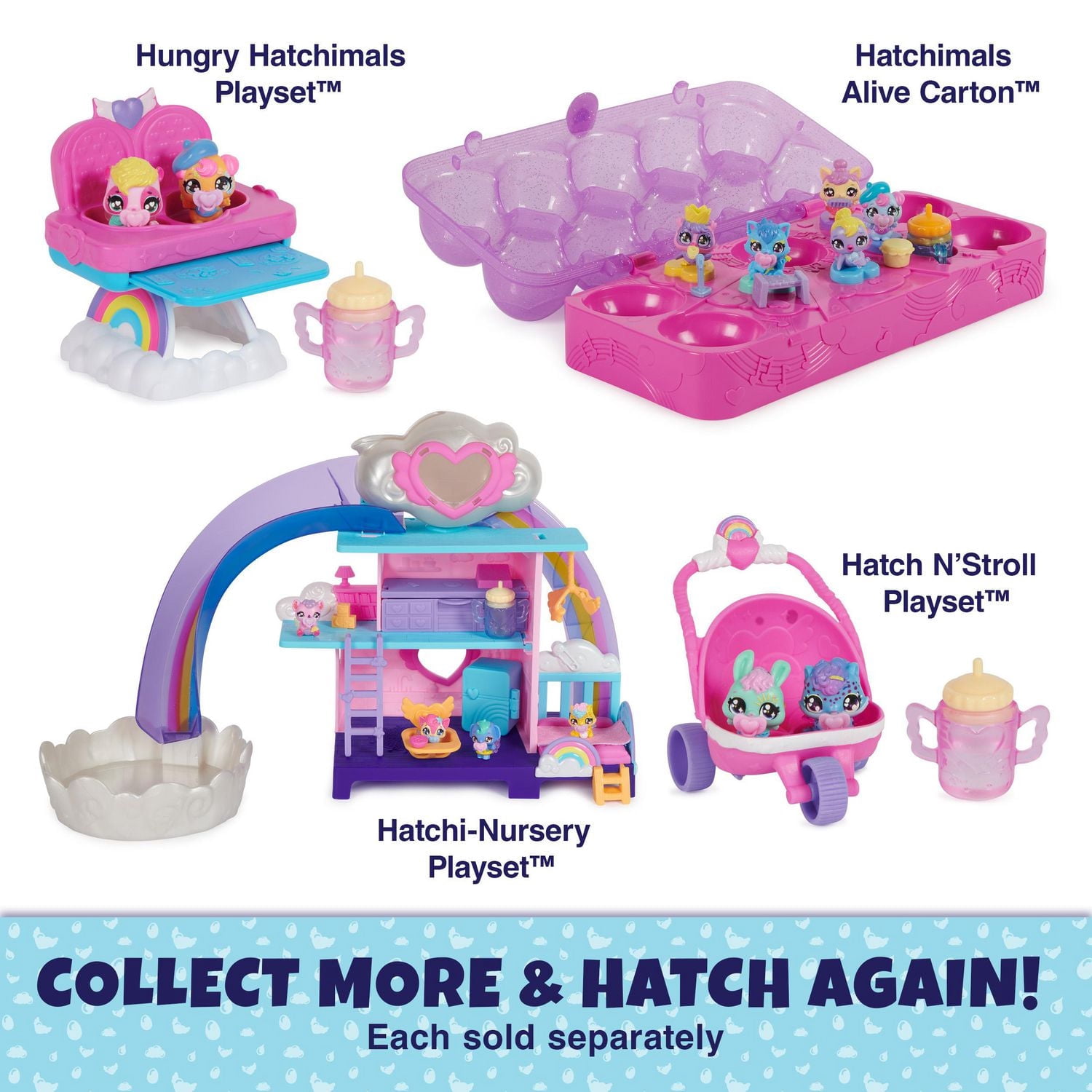 Hatchimals Alive, Hatch N' Stroll Playset avec poussette et 2 mini figurines dans des œufs qui éclosent tout seuls, jouets pour enfants pour filles et garçons, à partir de 3 ans