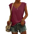 thumbnail image 1 of CEHVOM Womens Casual O-Neck Loose Soft Cap Sleeve Solid Color T-Shirt Blouse Tops, 1 of 5