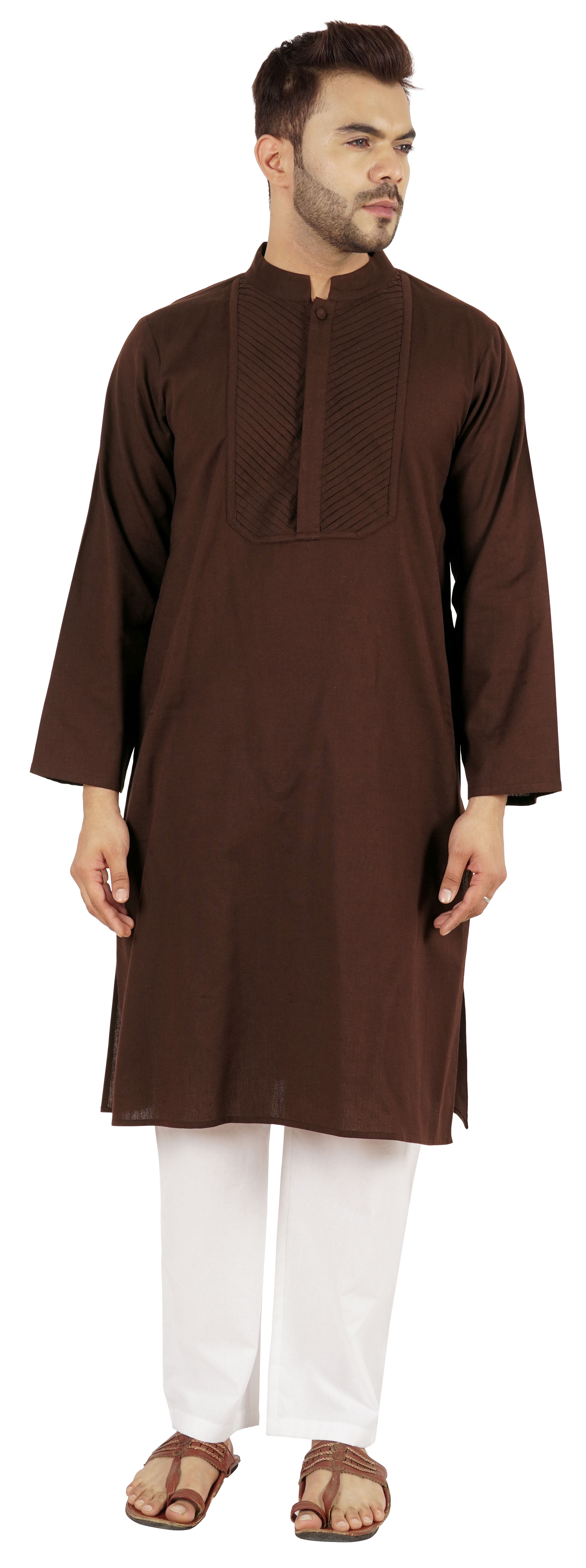 Atasi Indian Solid Kurta Pajama Set For MensMandarin Collar Casual Long-Wear Kurta