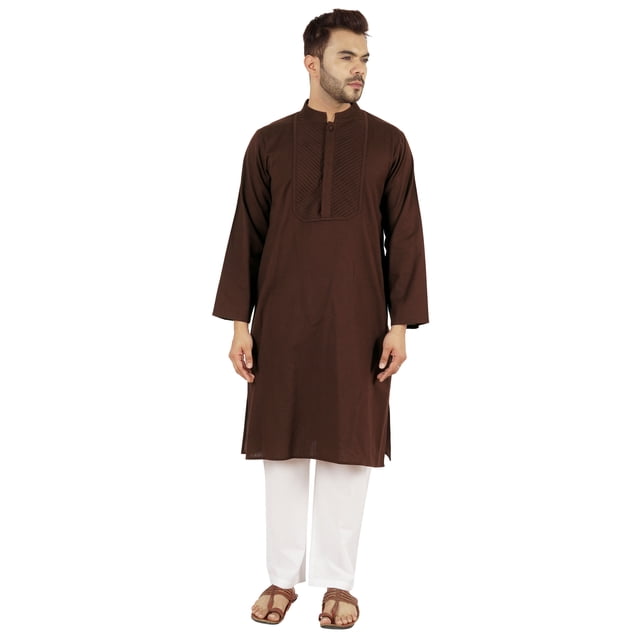 Atasi Indian Solid Kurta Pajama Set For MensMandarin Collar Casual Long-Wear Kurta