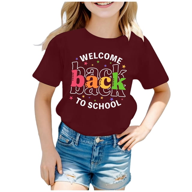 WEAIXIMIUNG T-Shirts pour Adolescentes T-Shirts pour Enfants Rentrée des Classes Graphique Manches Courtes Col Rond T-Shirt Lumineux et Confortable pour Garçons et Filles