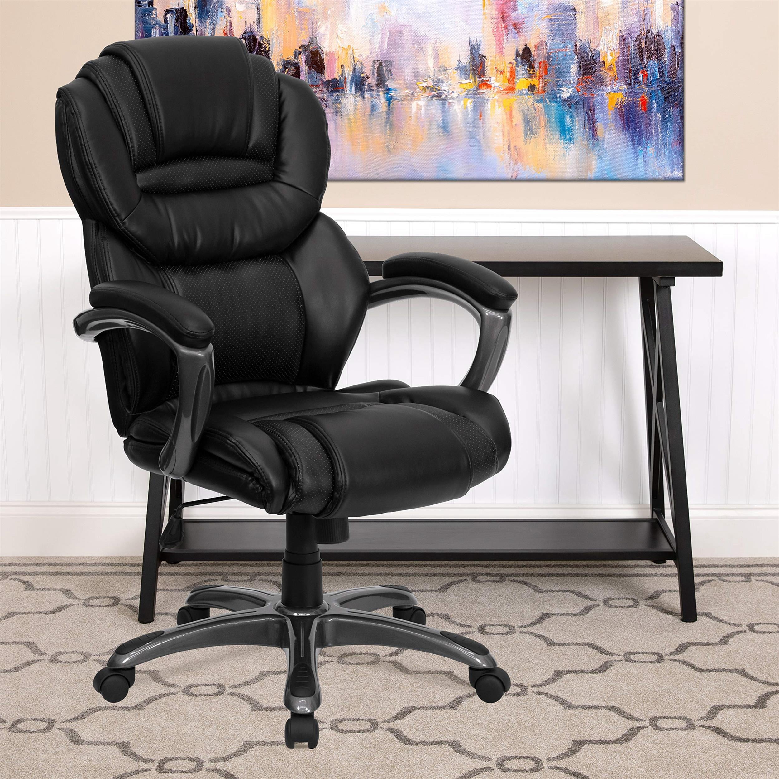 Scranton & Co Faux Leather High Back Office Chair with Padded Loop Arms in Black