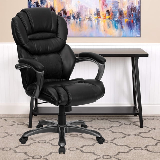 Scranton & Co Faux Leather High Back Office Chair with Padded Loop Arms in Black