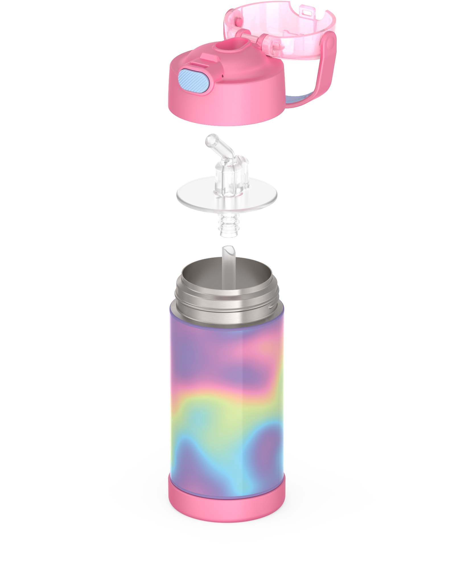 Bouteille isotherme Thermos Kids Funtainer en acier inoxydable de 12 oz avec paille Rabattable Nuage Arc-en-ciel