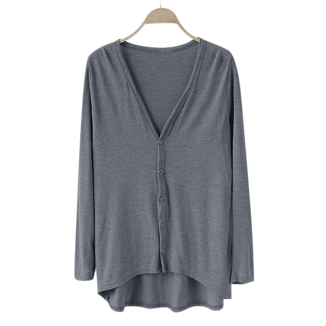 Breezora Ladies V Neck Modal Asymmetrical Long Sleeve Open Front Cardigan Sweater Dark Gray