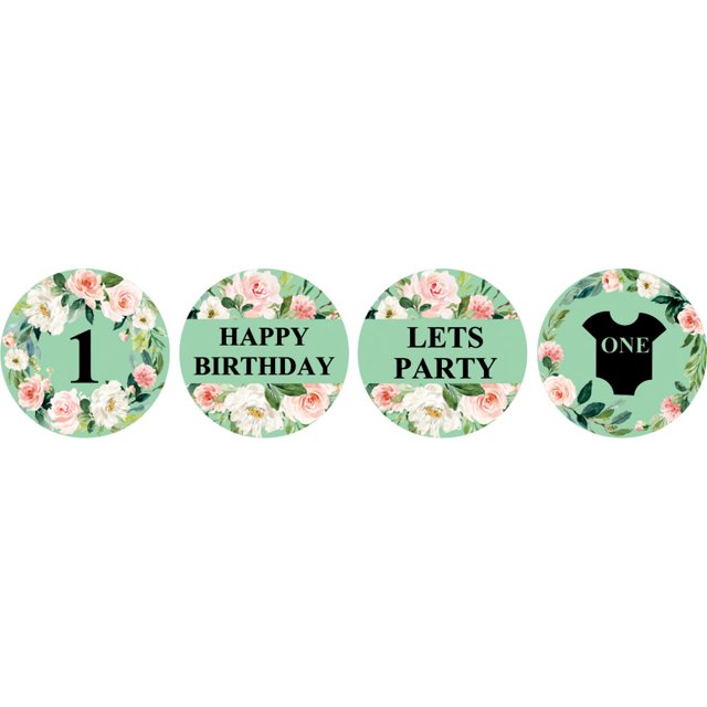 Darling Souvenir Party Favor Floral Border 1st Birthday Theme Stickers Labels 190 Pcs-Mint