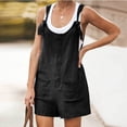 thumbnail image 2 of Salopettes Courtes Mignonnes pour Femmes, Combishorts d'Été Décontractés en Coton et Lin, Combishorts à Bretelles Nouées Sans Manches avec Poches, 2 of 6