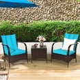 thumbnail image 4 of Costway 3PCS Outdoor Rattan Conversation Set Patio Garden Cushioned Sofa Chair Turquoise, 4 of 10