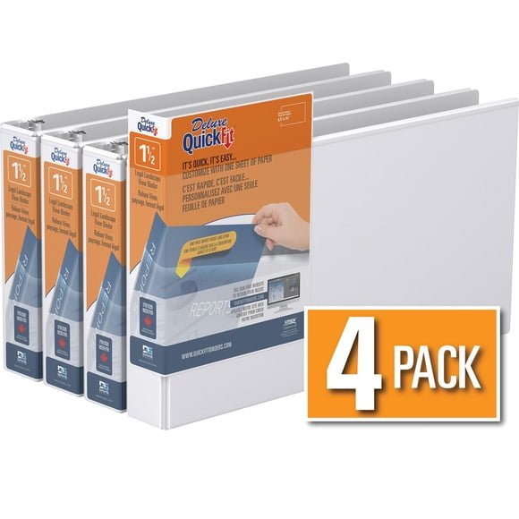 QuickFit Heavy Duty Round Ring Legal Landscape Spreadsheet View Binder, 4 Pack, 1.5"