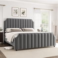 thumbnail image 3 of BeesClover Platform Bed Frame with 50.2" Headboard, Velvet Upholstered Bed Frame with Vertical Channel Tufted Headboard & Footboard, Nailhead Trim, No Box Spring Needed, 3 of 9