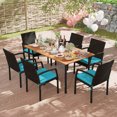 thumbnail image 1 of Costway 7PCS Patio Rattan Dining Chair Table Set W/ Cushion & Hole Turquoise, 1 of 10