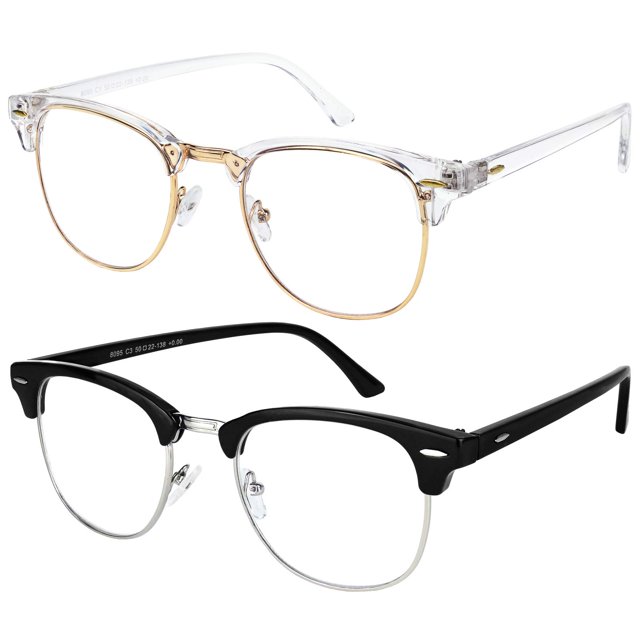 Blue Light Glasses for Men and Women Semi Rimless Half Rim Computer Eyeglasses 2 Pack