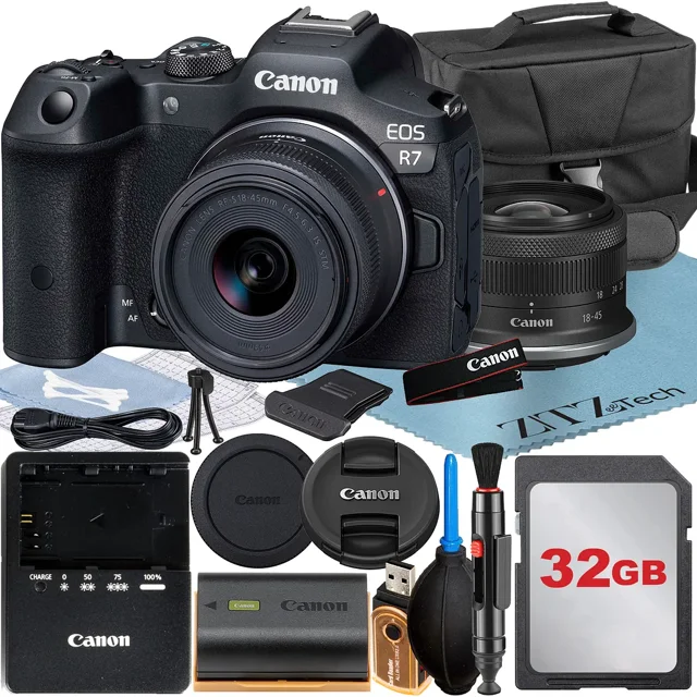 Canon EOS R7 Mirrorless Camera with RF-S 18-45mm Lens + 32GB Memory Card + Case + ZeeTech Accessory Bundle
