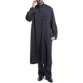 thumbnail image 5 of DondPO Chemises à Manches Longues pour Hommes Robe pour Homme Décontractée Musulmane Arabe Mi-Longue Couleur Unie Col Robe à Manches Longues Chemises pour Hommes Hauts pour Hommes Noir 3TG, 5 of 5
