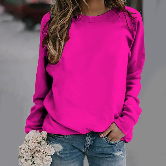 Zanvin Chandail de Mode d'Automne pour Femme, Couleur Rose Vif, avec Encolure Ras du Cou et Manches Longues. Ce Haut Décontracté à Enfiler, Style Jean Bleu Délavé, Convient à l'Automne et au Printemps. Fait de polyester Doux et Respirant, Il Est Idéal pour le Quotidien, les Entraînements Ou les Sorties Décontractées.