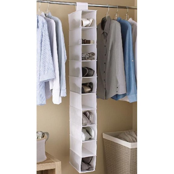 Organiseur de garde-robe Mainstays à 10 compartiments, organisateur à suspendre pour chaussures et autres accessoires, blanc, pour adulte