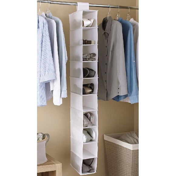 Mainstays 10 Compartment Closet Organizer, 10-Shelf Shoes and Other Accessories Hanging Organizer, White for Adult