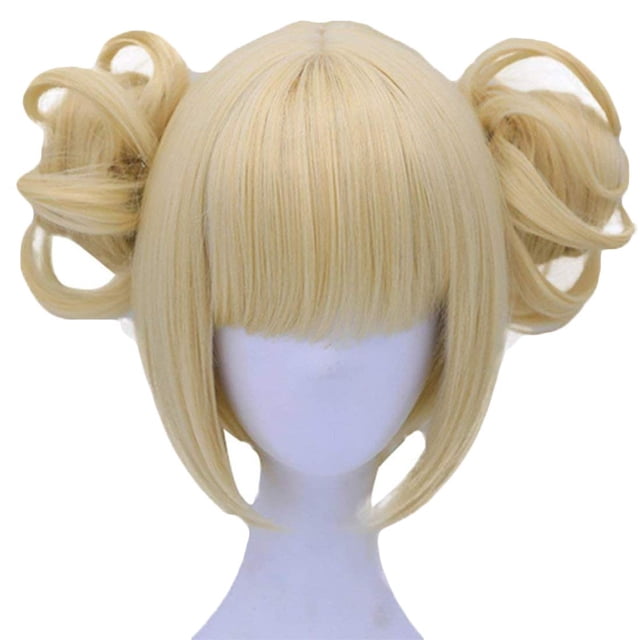 Perruque Blond Cosplay avec Frange Perruque Blonde Synthétique avec Queues de Cheval pour Femmes