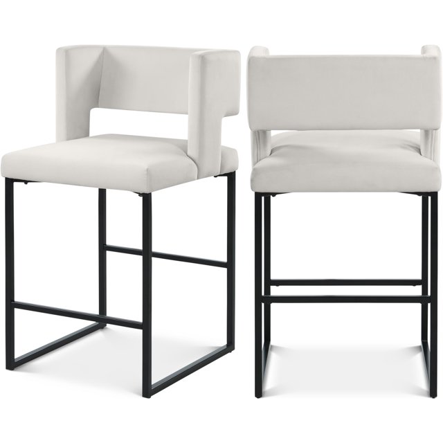 Meridian Furniture Caleb Cream Velvet Counter Stool (Set of 2)