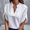 thumbnail image 2 of Ashirexll Hauts pour Femmes Tendance, Haut Décontracté Uni à Manches Courtes et Col en V, 2 of 6