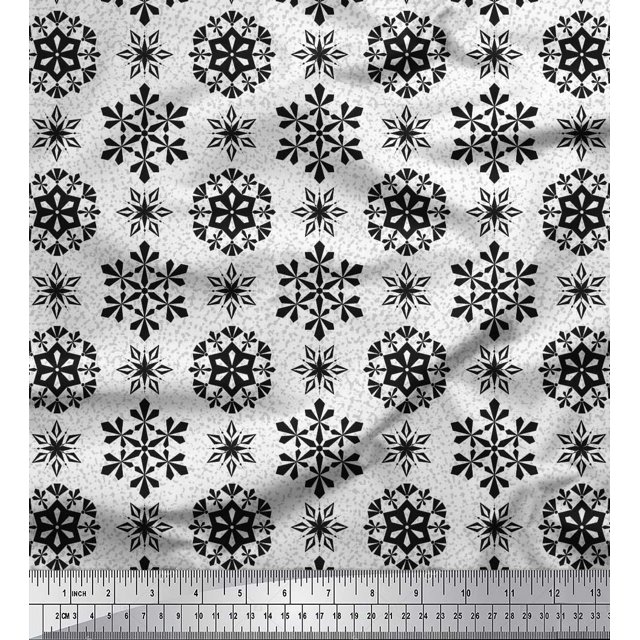 Soimoi Velvet Fabric Snow Flakes Floral Print Sewing Fabric Yard 58 Inch Wide