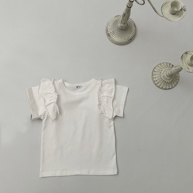 Chemises pour Filles, Enfants Blouse Ample Unie à Manches à Volants et Col Rond Style Western