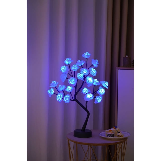 Boovnll Desk Lamp, Rose Flower Table Tree Light 24 Leds Desk Top Bonsai Lighted Tree Battery Operated Usb Plug Powered Tree Table Lamp Rose Flower Desk Tree Lamp for Home Party We, Table Lamp