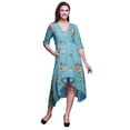 thumbnail image 1 of Bimba Coton Bleu Anémone Chinoise Floral Femmes Col en V Poche Asymétrique Robe Droite Manches Courtes Mi-Longue-Xx-Grand, 1 of 4