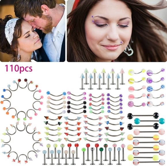 110Pcs Piercing Kit Body Piercing Set with Belly Tongue Nose Eyebrow Lip Ring Durable Premium Stainless Steel Acrylic Body Jewelry Piercing Kit for All Piercings Piercing Ring