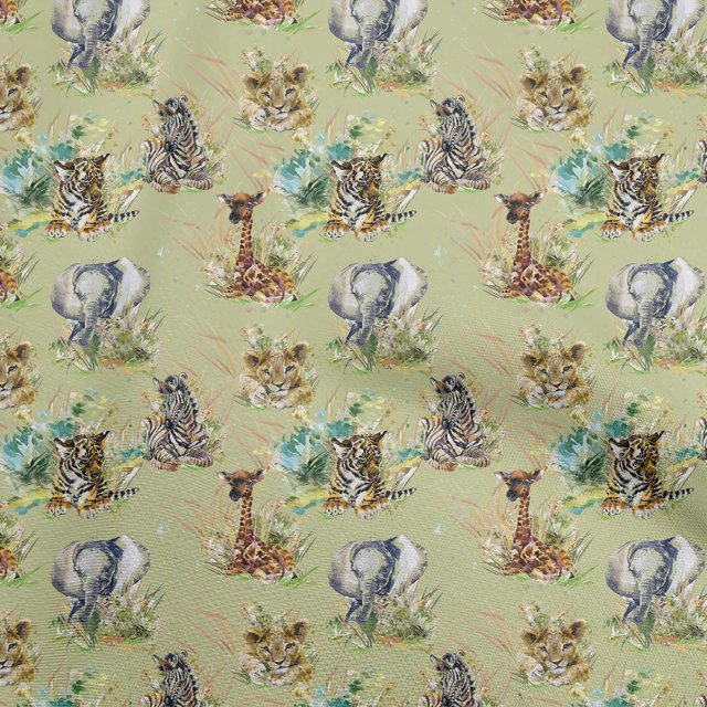 oneOone Georgette Viscose Olive Green2 Fabric Animal Sewing Material Print Fabric By The Yard 42 Inch Wide