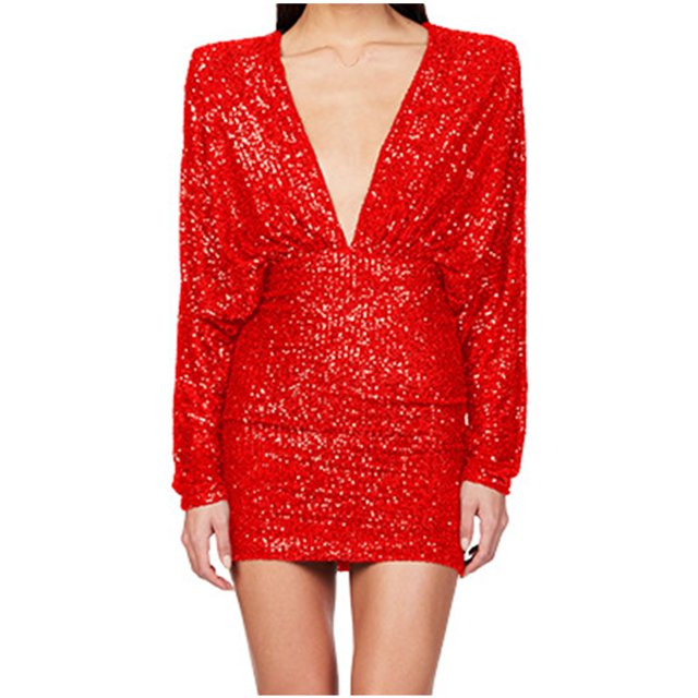 Pisexur Robes pour Femmes Robe de Cocktail à Col en V Profond Robe de Soirée à Paillettes de Mode Robe de Boîte de Nuit de Fête Tunique Dos Ouvert Robes de Retour à la Maison Robe Élégante pour Invitée de Mariage Robe Midi