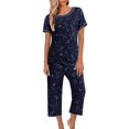 thumbnail image 1 of WTXUE Ensembles Lounge Ensembles de Pyjama Pyjamas pour Femmes Hauts Pantalons Capri Imprimé avec Poches Ensemble de Pyjama 2 Pcs Bleu m, 1 of 4