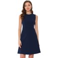 thumbnail image 1 of INSPIRE CHIC Robe Midi Évasée Sans Manches à Ligne A Unie pour Femme pour le Travail Bleu Foncé TG, 1 of 1