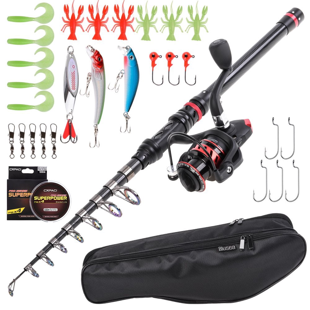 MesaSe Fishing Rod and Reel Combo Carbon Fiber Telescopic Fishing Rod with Spinning Reel Combo Carrier Bag