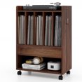 thumbnail image 1 of Gymax Record Player Stand on Wheels w/ Pull-out Drawer & Open Shelf Lockable Wheels Brown, 1 of 10
