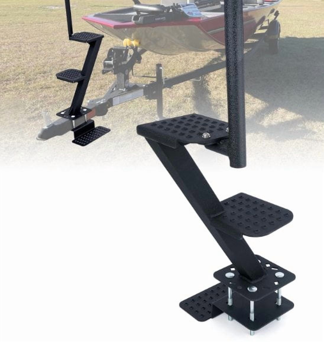 Heavy-Duty Boat Trailer Steps with Handle 2-Step Non-Slip Surface Universal Fit for Trailer Tongue Access Load Capacity 400 lbs