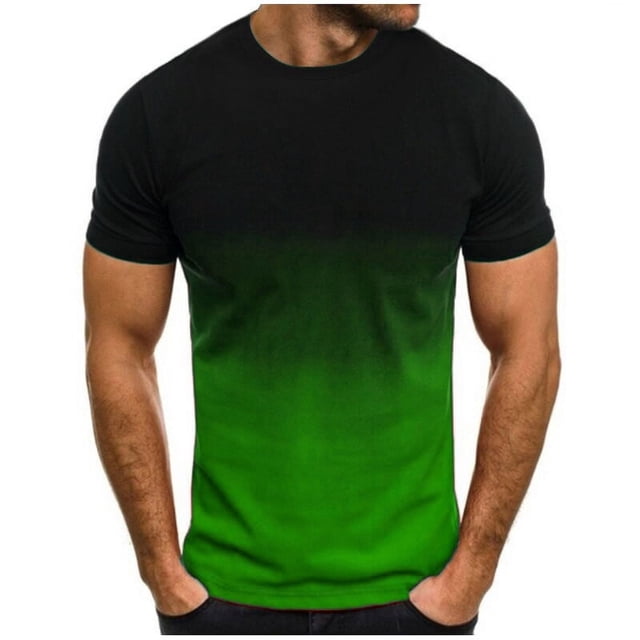 Mens Slim T-Shirt Contrast Color Tee Gradient Short-Sleeve Summer Tops Crewneck Casual Shirts Workout Tshirts