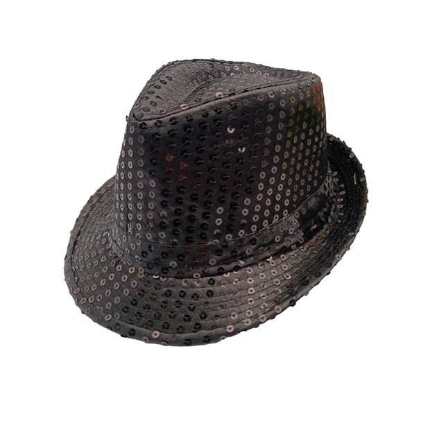 TiaoBug Women Men Sequin Fedora Hat Disco Hat Jazz Dance Hat Hip-Hop Rapper Stage Performance Black One Size
