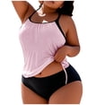 thumbnail image 1 of FAVIPT Women Plus Size 2 Piece Tankini Ruched Drawstring Tummy Control Bathing Suit Tropical Summer Beach Swimsuit Pink,XXXXL, 1 of 5