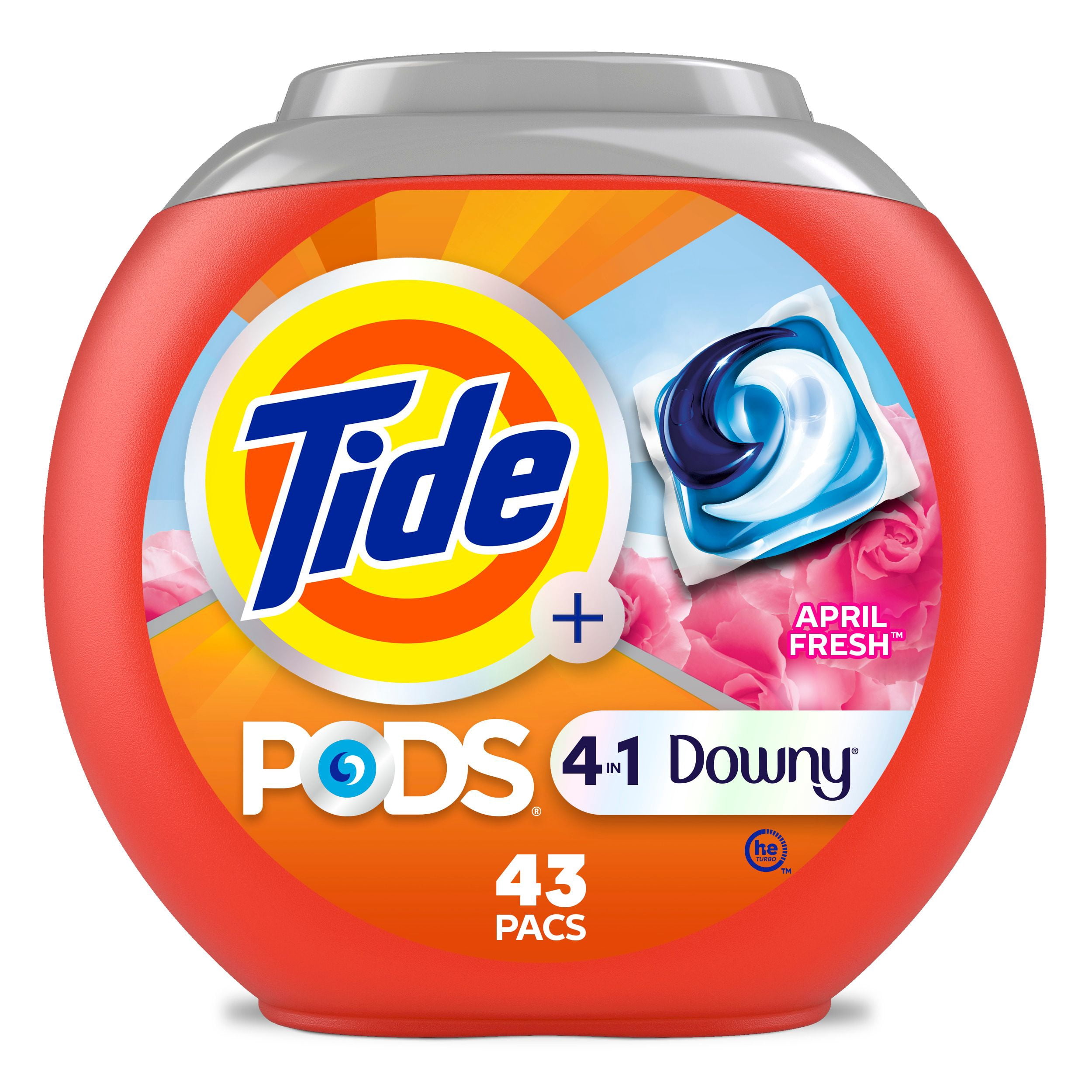 Tide PODS Laundry Detergent soap with a touch of Downy 4-in-1 Detergent, 43 Count, Stain Remover, Freshness, Softness, Fabric Protecter, HE Compaible