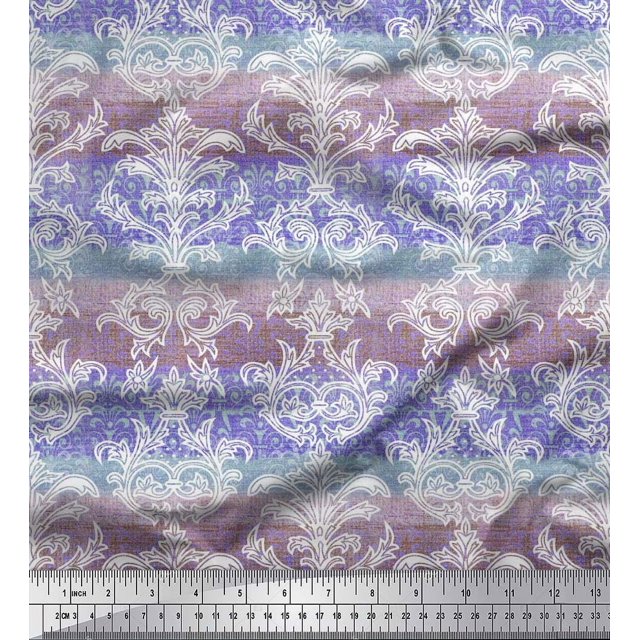 Soimoi polyester Crepe Fabric Stripe & Ogee Damask Print Fabric by the Yard 52 Inch Wide