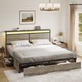 thumbnail image 2 of GUNAITO King Size Bed Frame with Headboard and 4 Storage Drawers LED Platform Bed Frame with Charging Station Brown, 2 of 9